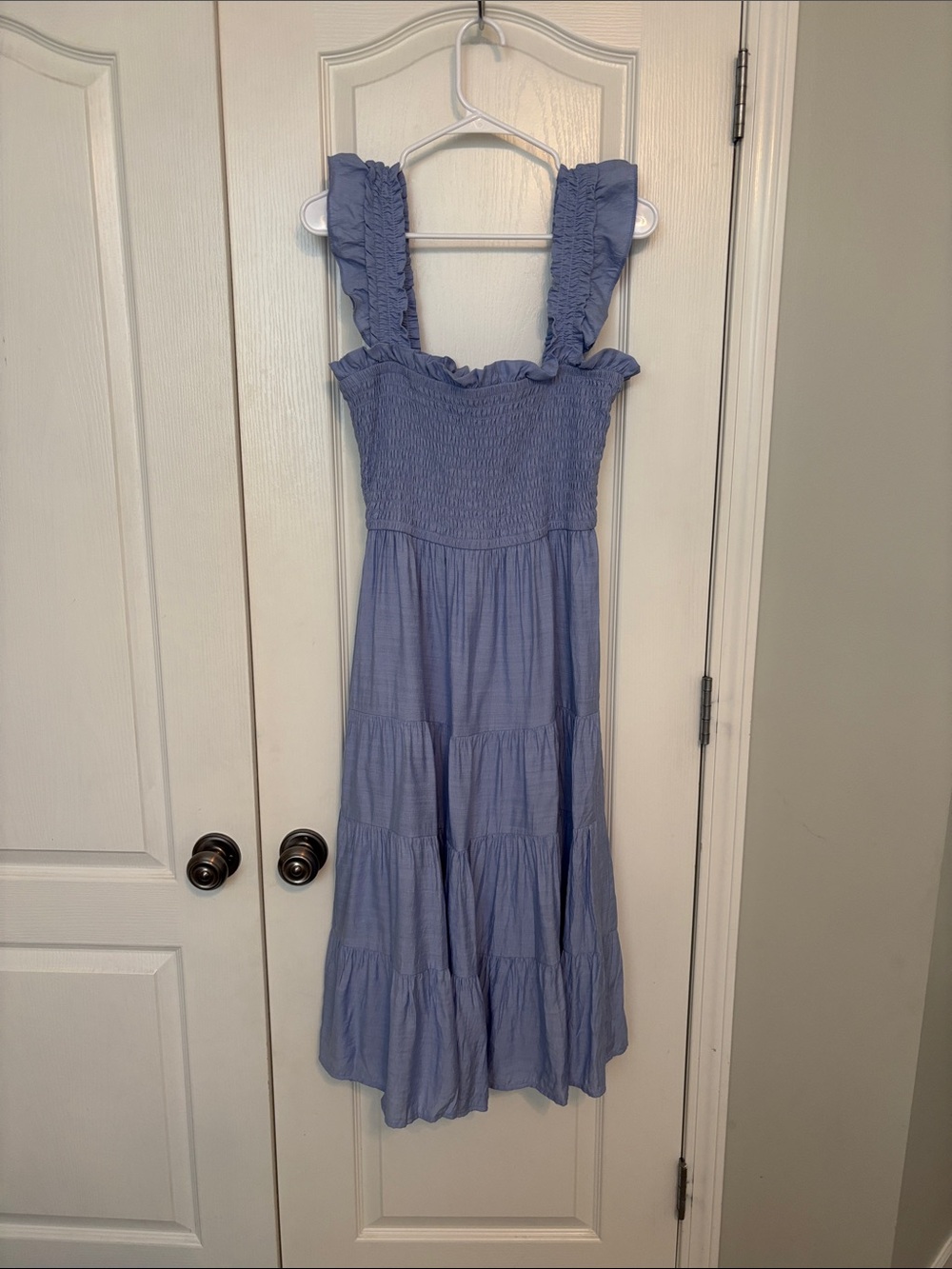 Express Blue Smocked Ruffle Strap Midi Dress size Small